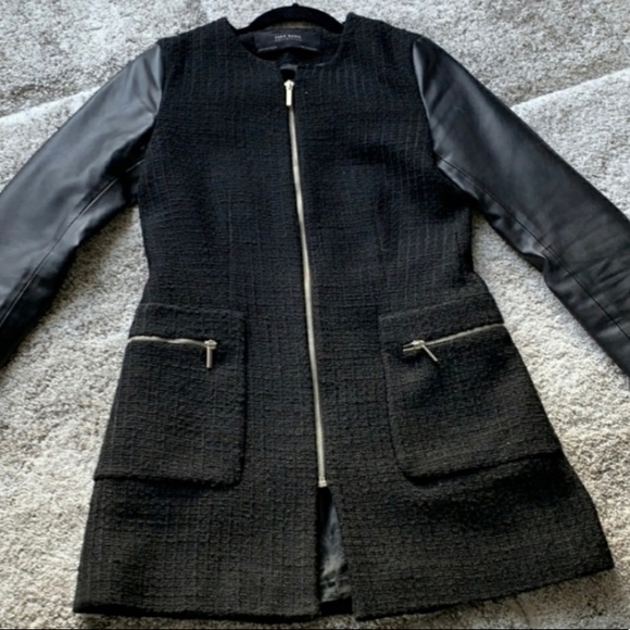 Zara tweed blazer with faux leather sleeves - Picture 2 of 4